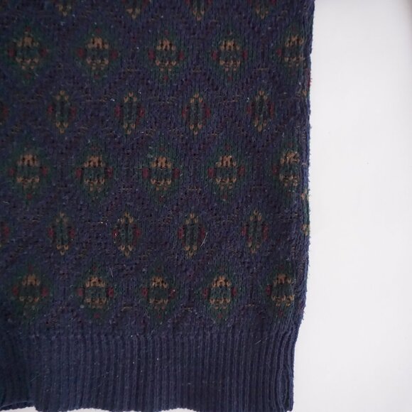 VTG Claybrooke Navy Wool Blend Patterned Knit Retro Eclectic Grandpa Cardigan XL - Picture 5 of 9